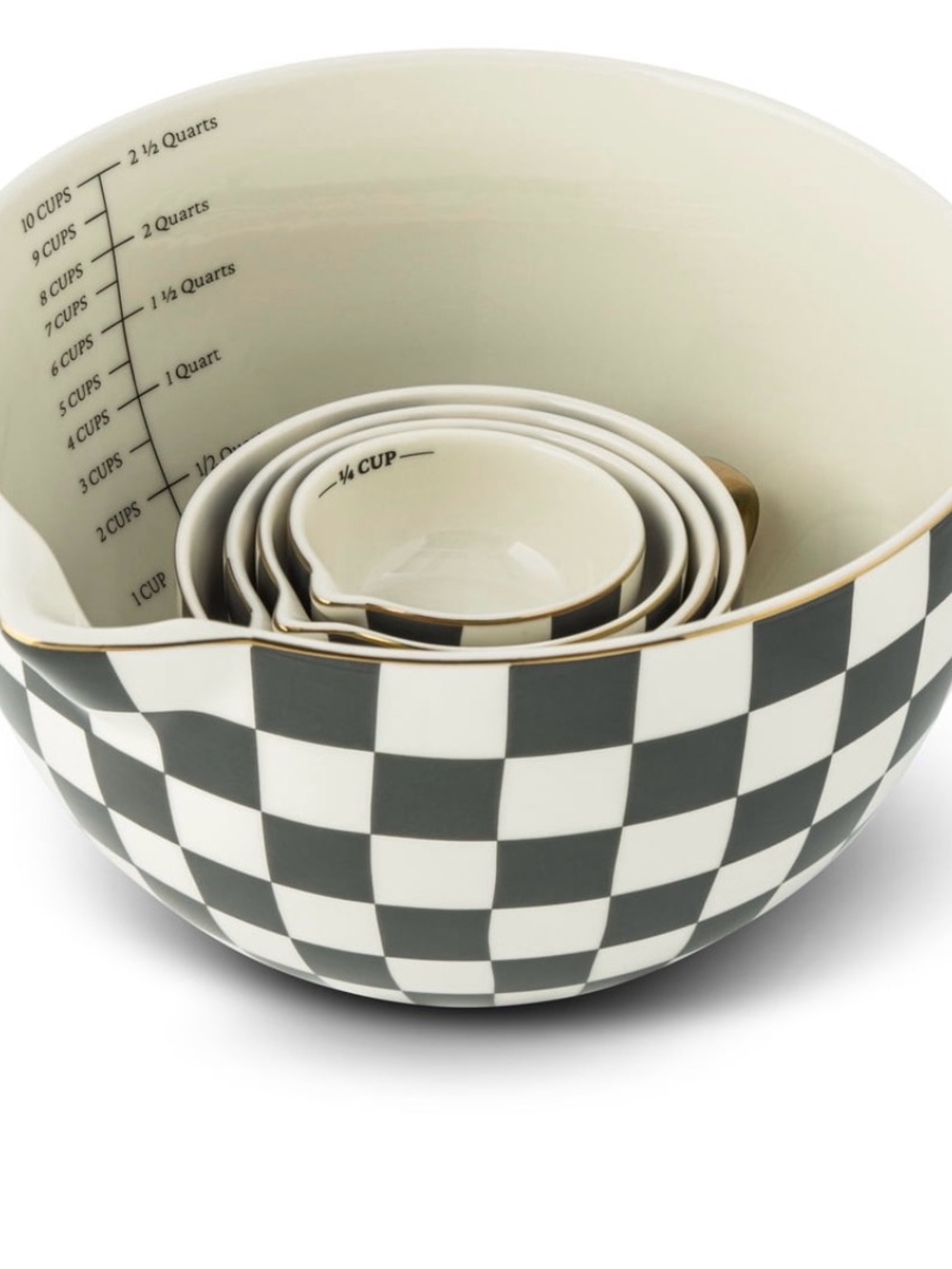 Checkered Mixing Bowl & Measuring Cup Set - Black and White - Picture 2 of 3